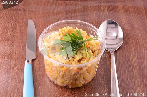 Image of Chinese cuisine - fried rice with meat and papper