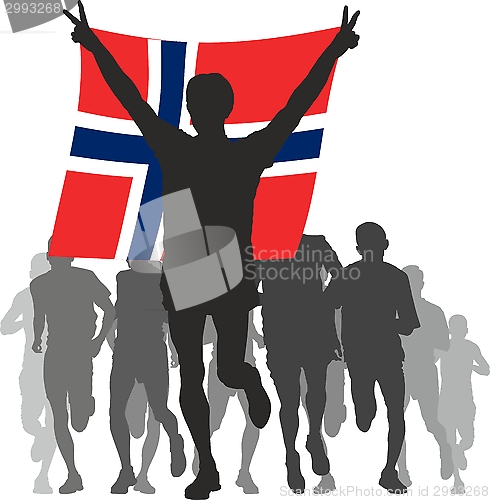 Image of Winner With The Norway Flag At The Finish