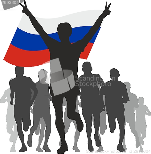 Image of Winner with the Russia flag at the finish