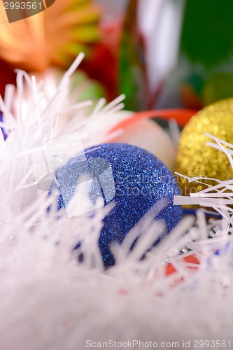 Image of Blue christmas ball close up, new year decorations