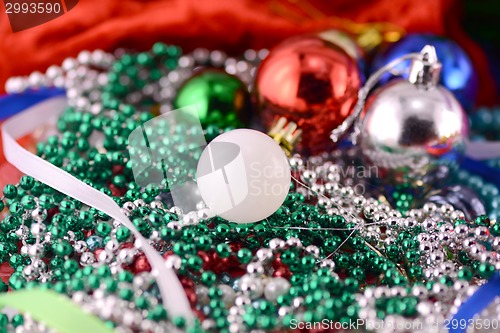 Image of white christmas balls with diamonds set, new year decoration