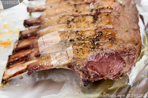 Image of Roast rack of lamb on tinfoil