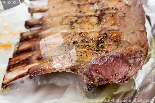 Image of Roast rack of lamb on tinfoil