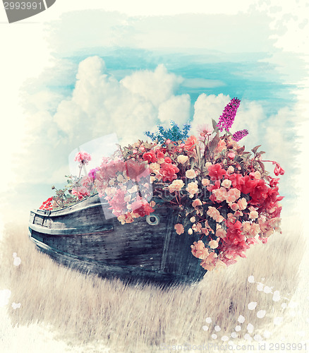 Image of Old Boat With Flowers