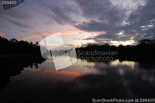 Image of Moat of Angkor Wat at sunset