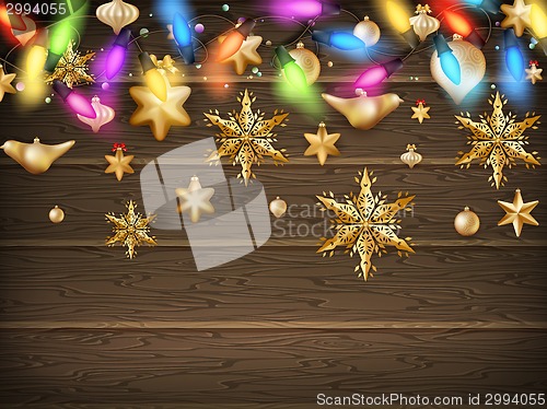 Image of Gold Christmas ornament balls with star. EPS 10