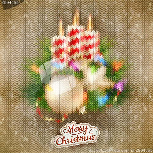 Image of Christmas knitted decoration with candle. EPS 10