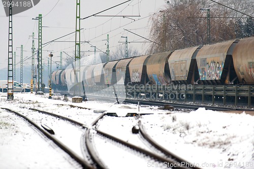 Image of Railroad tracks in the snow