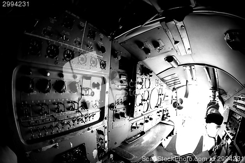 Image of Interior of an old aircraft with control panel