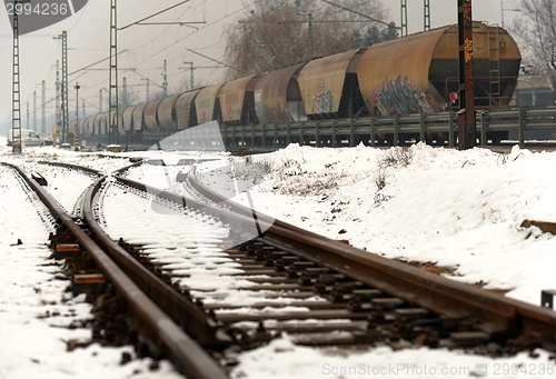 Image of Railroad tracks in the snow