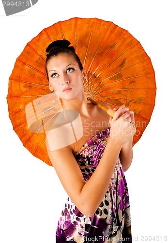 Image of Attractive girl with umbrella