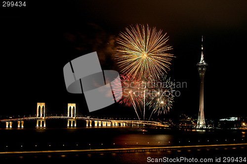 Image of Celebration of New Year with fireworks