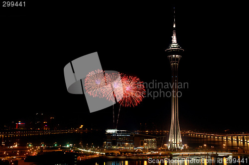 Image of Celebration of New Year with fireworks