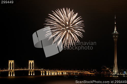 Image of Celebration of New Year with fireworks