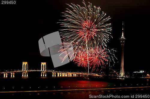 Image of Celebration of New Year with fireworks