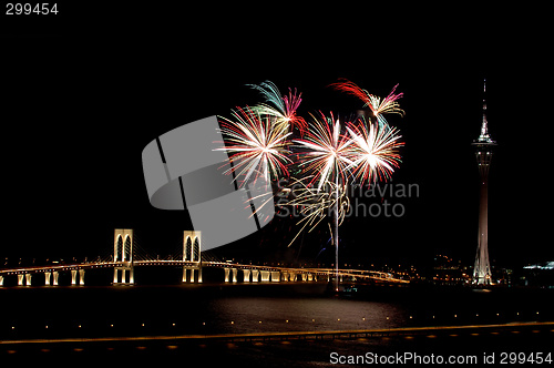 Image of Celebration of New Year with fireworks