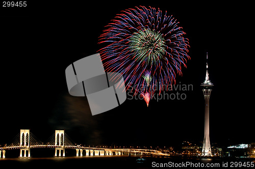 Image of Celebration of New Year with fireworks