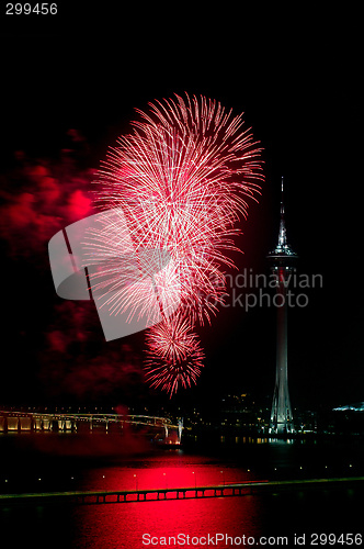 Image of Celebration of New Year with fireworks