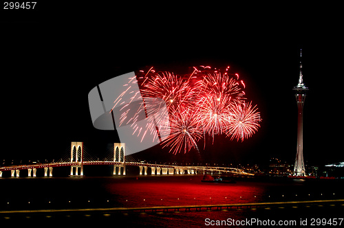 Image of Celebration of New Year with fireworks