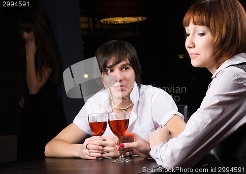 Image of Dating in cafe with red wine