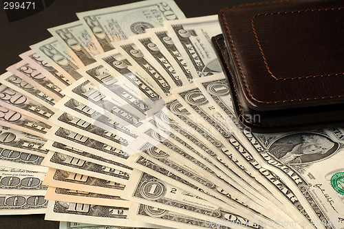 Image of US dollars and leather wallet