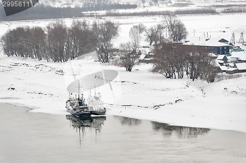 Image of Fish breeding plant at winter season