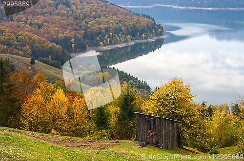 Image of Autumn landscape with alpine hut