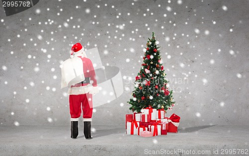 Image of man in costume of santa claus with bag