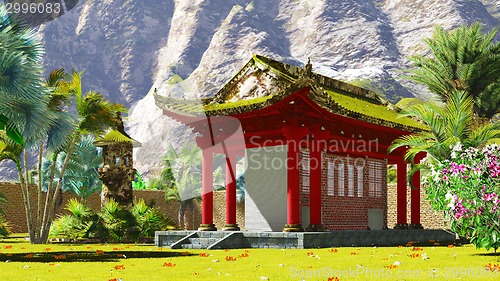 Image of Buddhist shrine in the mountains 