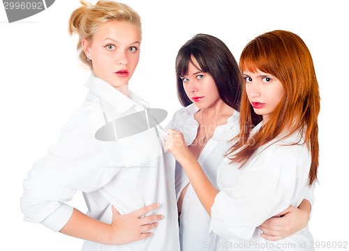 Image of Three pretty girls in white shirt?