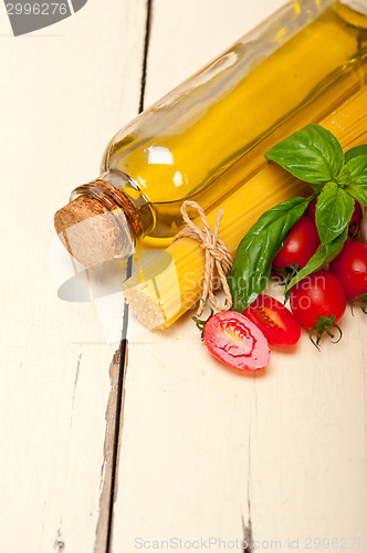 Image of Italian spaghetti pasta tomato and basil