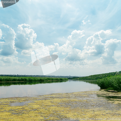 Image of clouds in blue sky over river