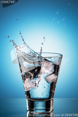 Image of ice cube splashing into a glassl of water