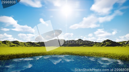 Image of Blue sky over grassland