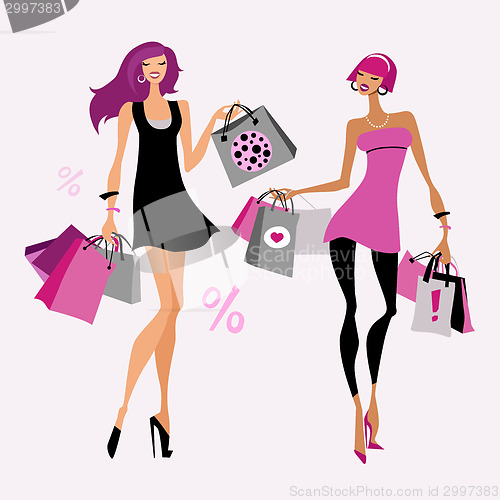 Image of Fashion girl. Woman with shopping bags.