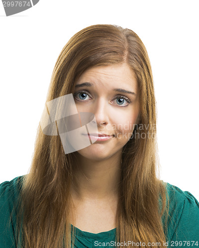 Image of Young woman making pout