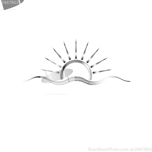 Image of Steel metal logo. Sun and sea wave