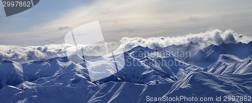 Image of Panorama of evening mountains
