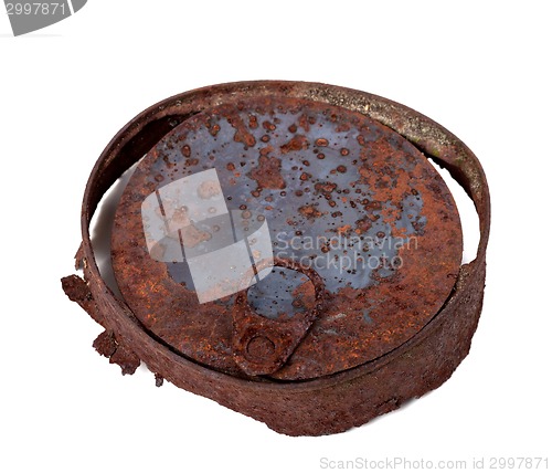 Image of Old rusty tin can isolated on white background