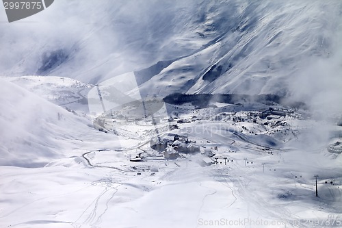 Image of Top view on ski resort at mist
