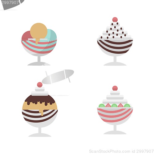 Image of Flat vector icons for ice cream dessert in cup