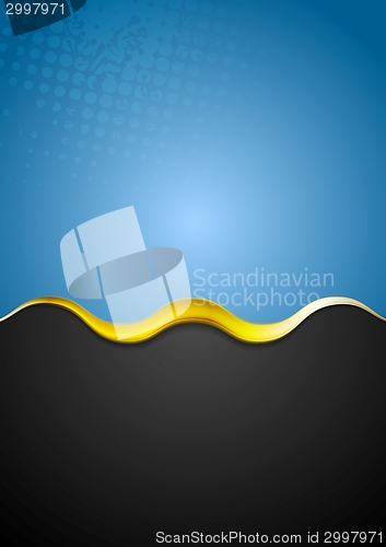 Image of Grunge blue background with golden wave