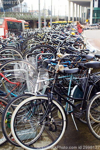 Image of Amsterdam, bicycles parking near Central Station