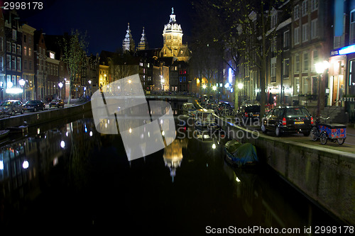 Image of Night view of Amsterdam Netherlands