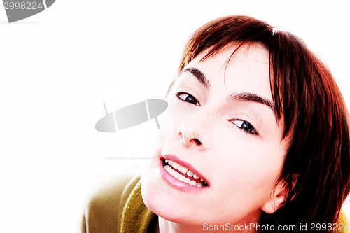 Image of Young woman in bed