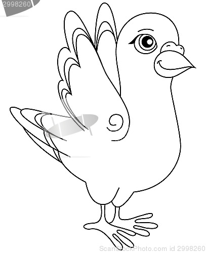 Image of illustration. Unpainted funny cartoon pigeon positive