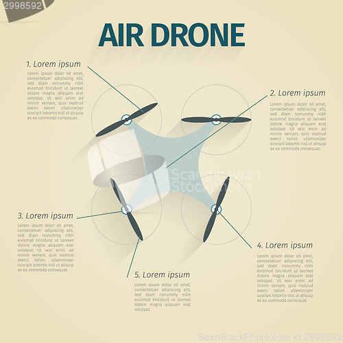 Image of Flat vector illustration of infographic with quadrocopter