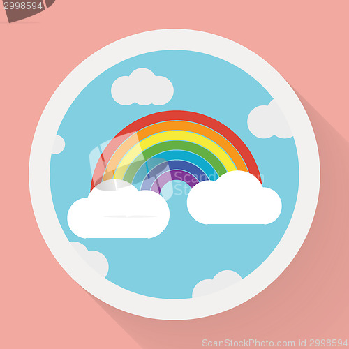 Image of Color rainbow with clouds, Flat style