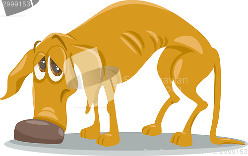 Image of sad homeless dog cartoon illustration