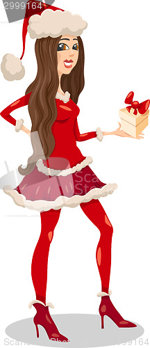 Image of girl santa claus cartoon illustration